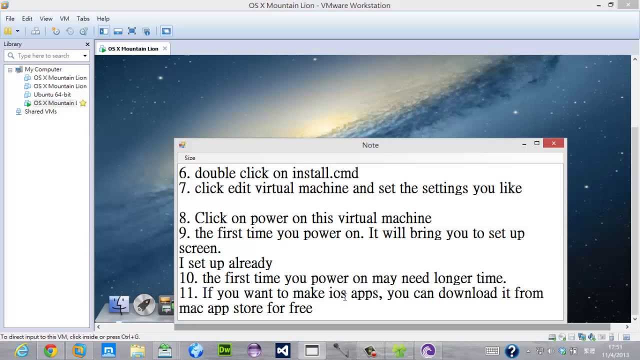 vmware install mac os x lion